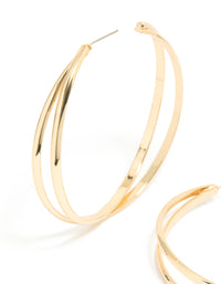 Gold Large Cross Over  Hoop Earrings - link has visual effect only