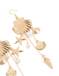 Gold Pearl & Multi Shell Drop Earrings - link has visual effect only