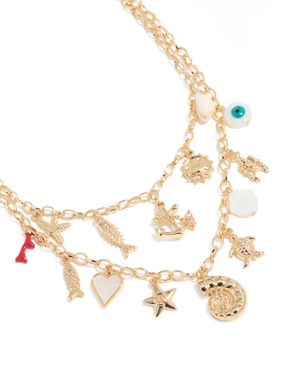 Gold Ocean Charm Layered  Necklace