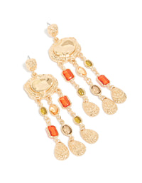 Gold Molten Blue & Green Diamante Drop Earrings - link has visual effect only