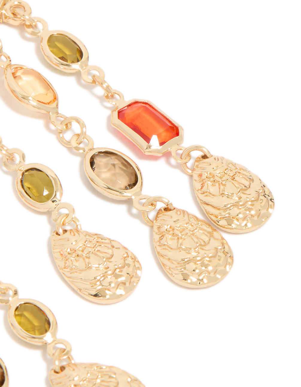 Gold Molten Blue & Green Diamante Drop Earrings