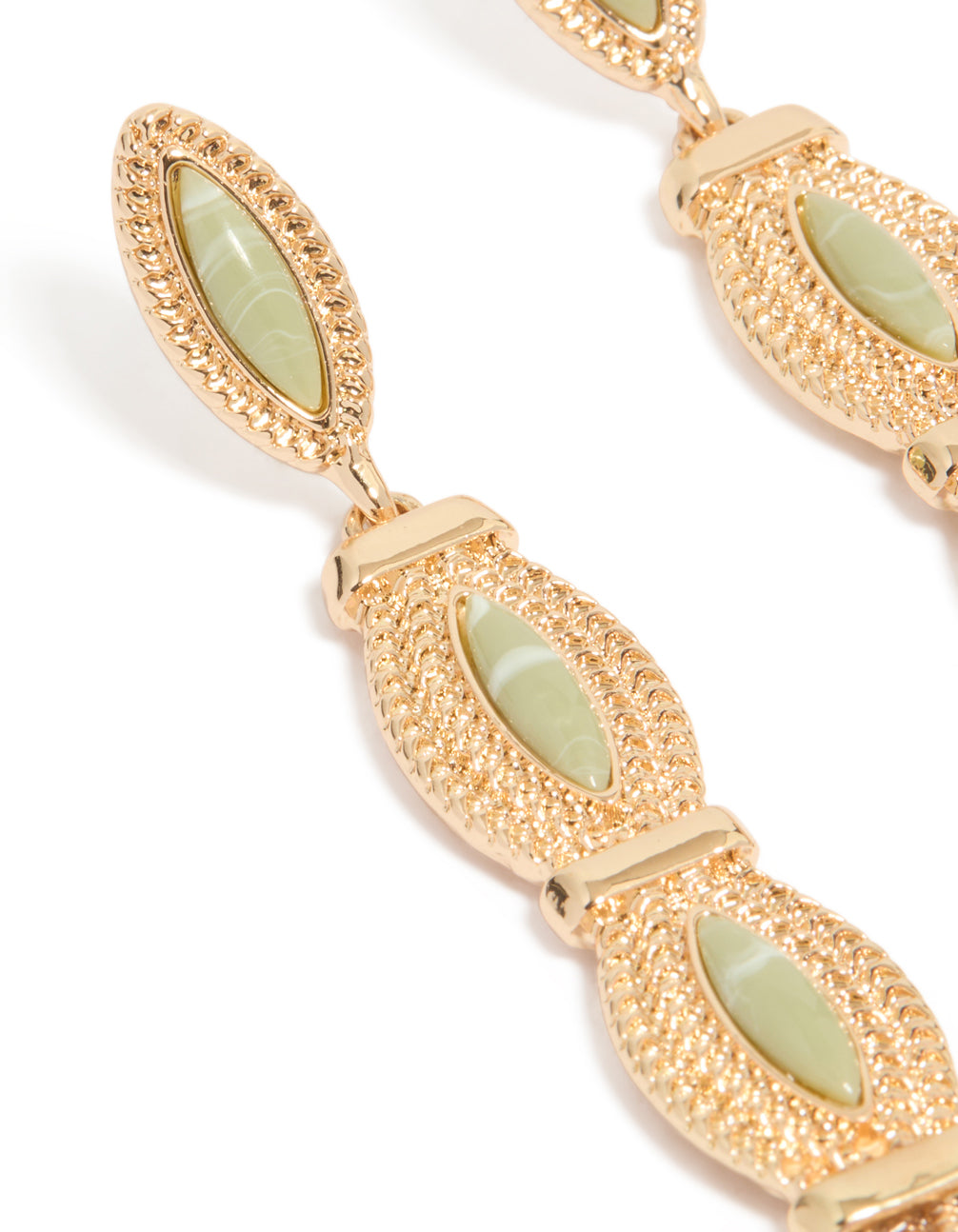 Gold Green Stone Boho Tassel Drop Earrings