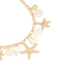 Gold Genuine Shell Disc & Beach Charm Necklace - link has visual effect only