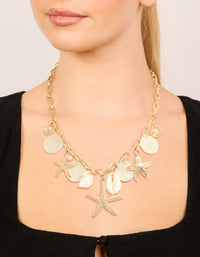 Gold Genuine Shell Disc & Beach Charm Necklace - link has visual effect only