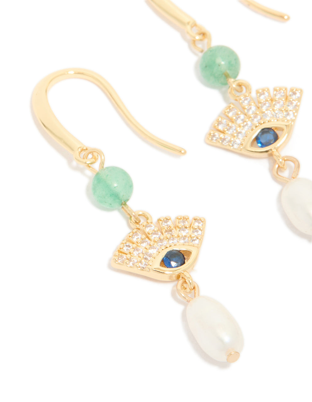 Gold Plated Cubic Zirconia Evil Eye Freshwater Pearl Drop Earrings