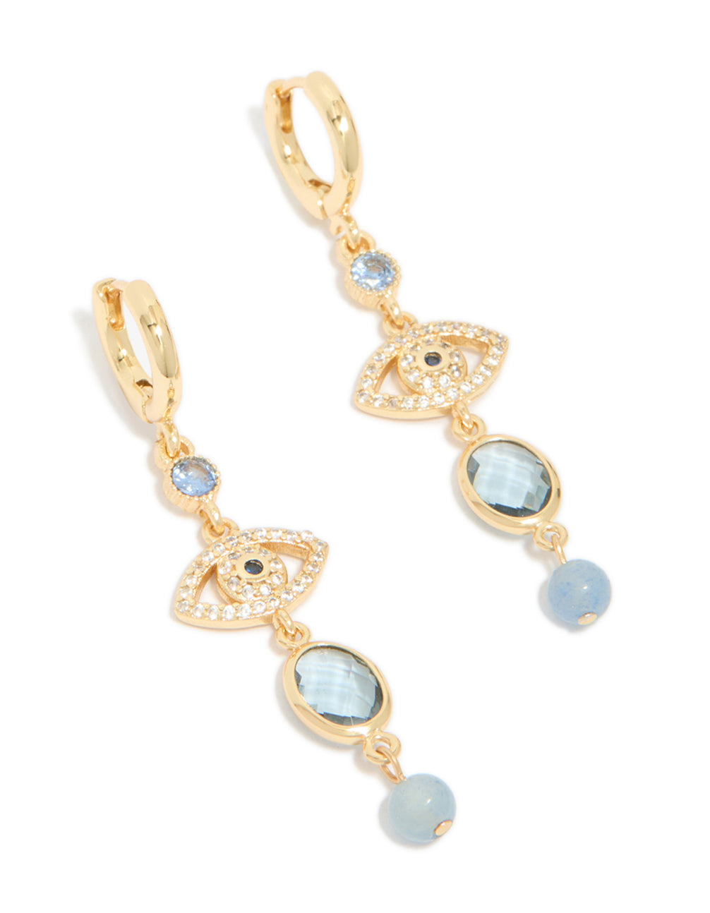 Gold Plated Blue Evil Eye Cubic Zirconia Drop Earrings