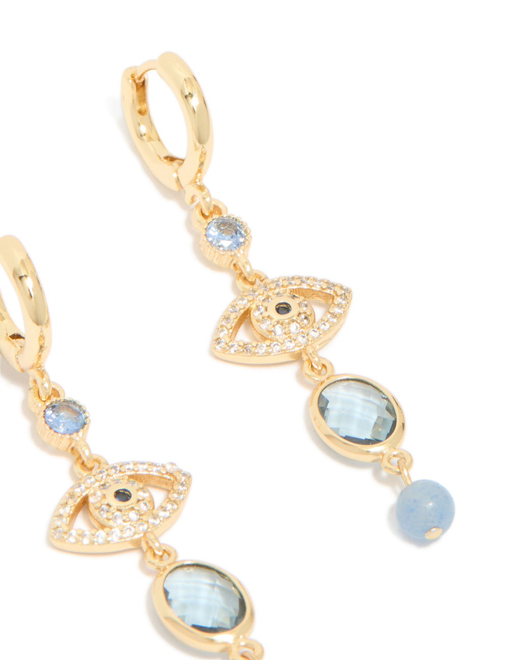Gold Plated Blue Evil Eye Cubic Zirconia Drop Earrings