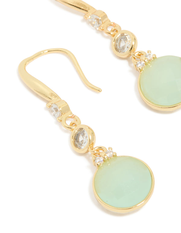 Gold Plated Plated  Blue Cubic Zirconia Circle Drop Earrings