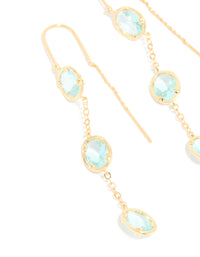 Gold Plated Aqua Cubic Zirconia Thread Through Earrings - link has visual effect only
