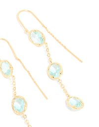 Gold Plated Aqua Cubic Zirconia Thread Through Earrings - link has visual effect only