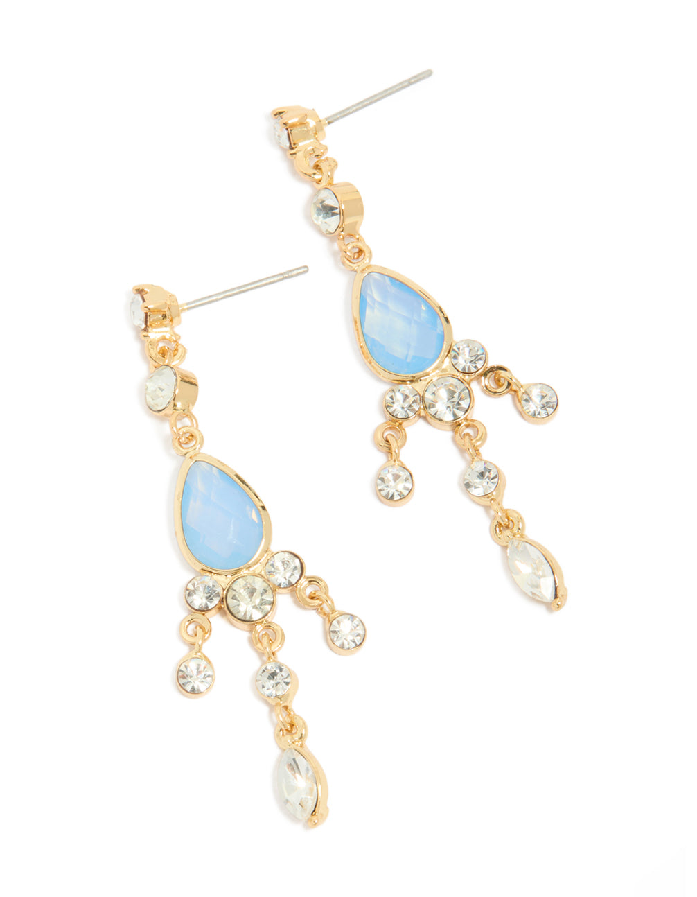 Gold Plated Blue Cubic Zirconia Drop Detail Earrings