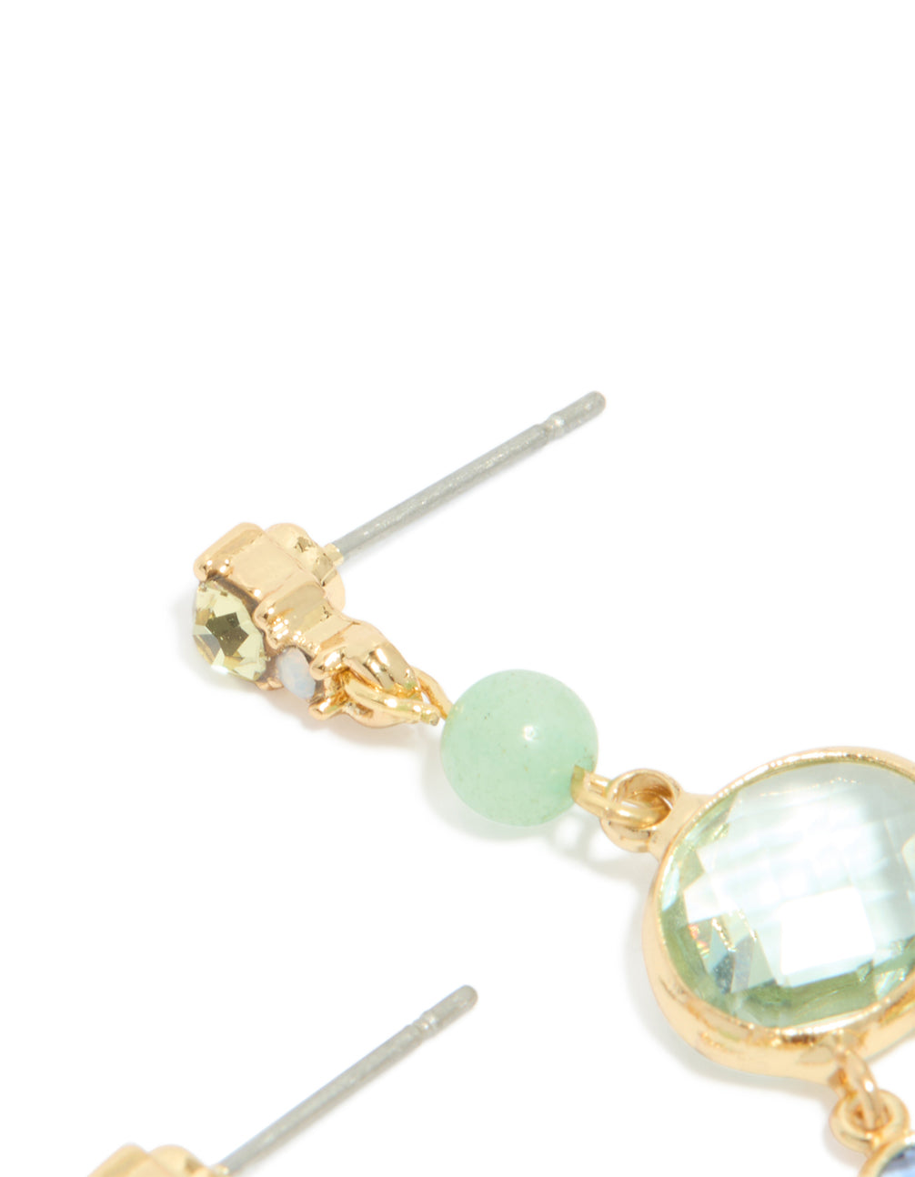 Gold Plated Green & Blue Cubic Zirconia Drop Earrings