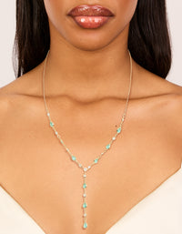 Gold Plated  Blue Cubic Zirconia Alternating Oval Y-Necklace - link has visual effect only