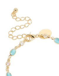 Gold Plated Blue & Clear Cubic Zirconia Oval Bracelet - link has visual effect only