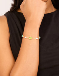 Gold Plated Green Cubic Zirconia Freshwater Pearl Toggle Bracelet - link has visual effect only