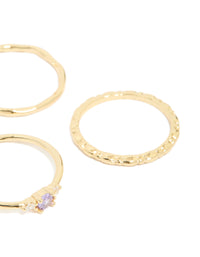 Crafted from gold plated material, aqua cubic zirconia rings 5-pack featuring stackable crystal charm design side detail view - link has visual effect only