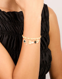 Gold Heart & Black Stone Charm Bracelet - link has visual effect only