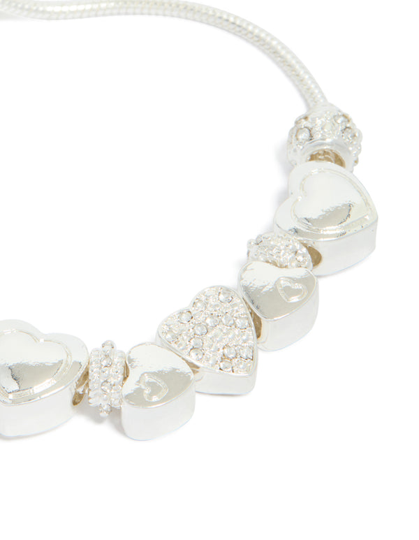 Silver Diamante Heart Charm Toggle Bracelet