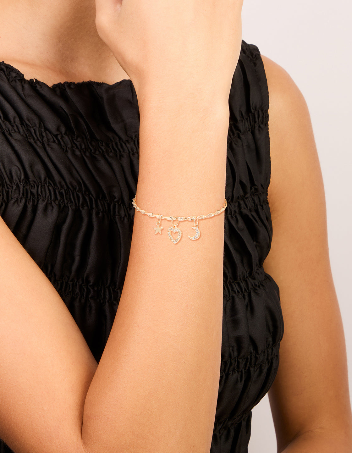 Gold Twisted Chain Celestial Charm Toggle Bracelet