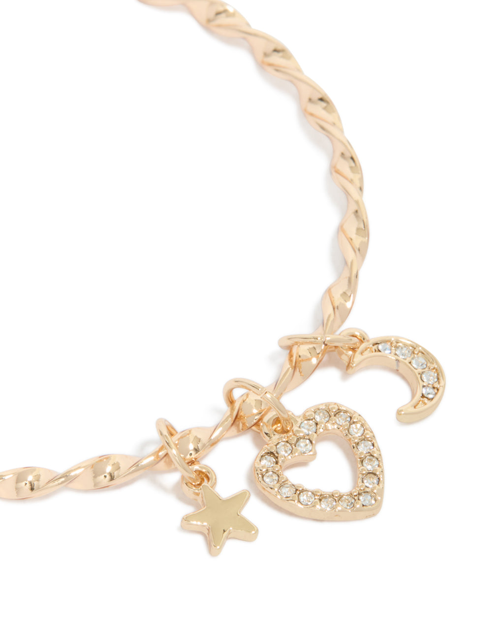Gold Twisted Chain Celestial Charm Toggle Bracelet