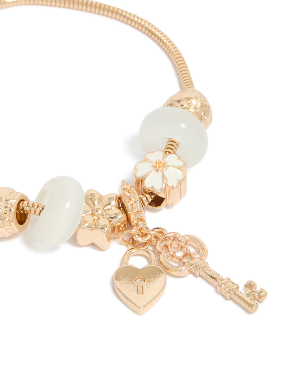 Gold Key & Lock Charm Toggle Bracelet