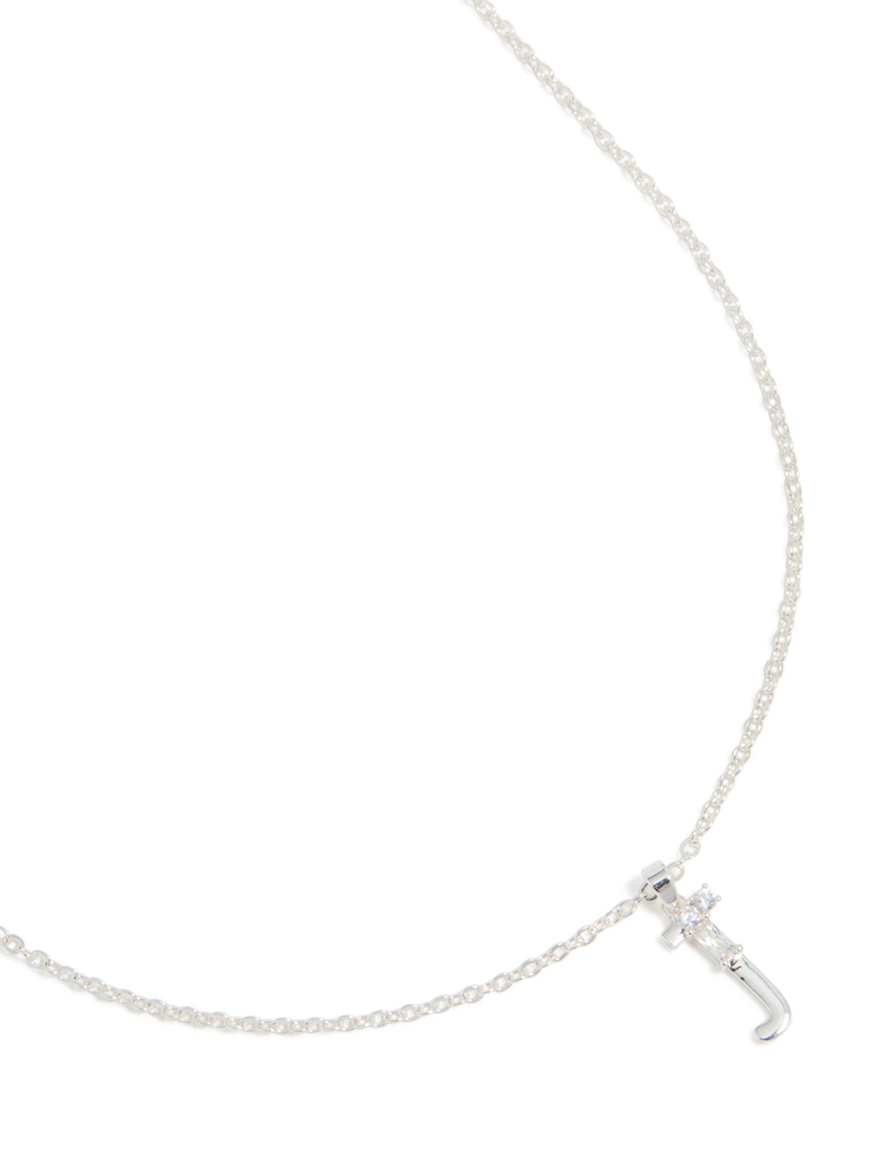 Silver Plated Thin Cubic Zirconia Letter J Necklace