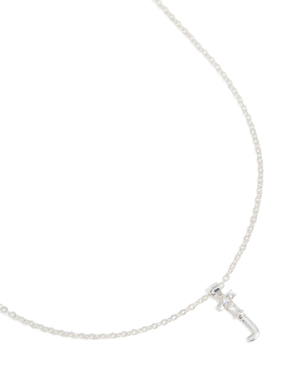 Silver Plated Thin Cubic Zirconia Letter J Necklace