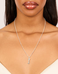 Silver Plated Thin Cubic Zirconia Letter J Necklace - link has visual effect only