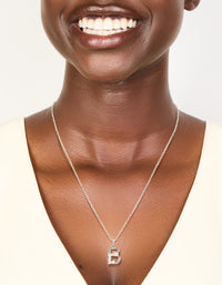 Silver Plated Thin Cubic Zirconia Letter B Necklace - link has visual effect only