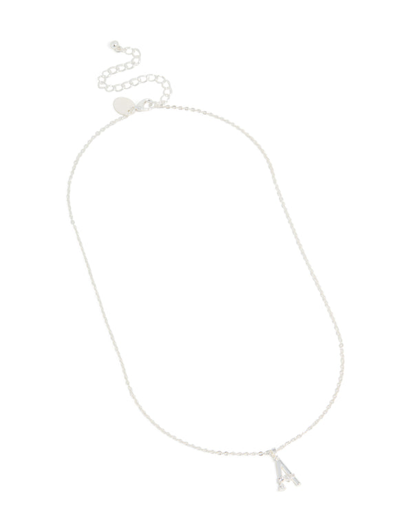 Silver Plated Thin Cubic Zirconia Letter A Necklace