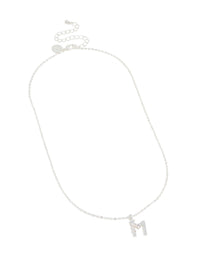 Silver Plated Thin Cubic Zirconia Letter M Necklace - link has visual effect only