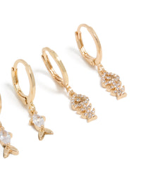 Gold Fish Cubic Zirconia Huggie & Stud Earrings 3-Pack - link has visual effect only