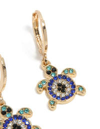 Gold Blue Diamante Turtle Huggie Earrings - link has visual effect only