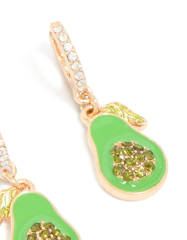 Gold Diamante Avocado Huggie Earrings