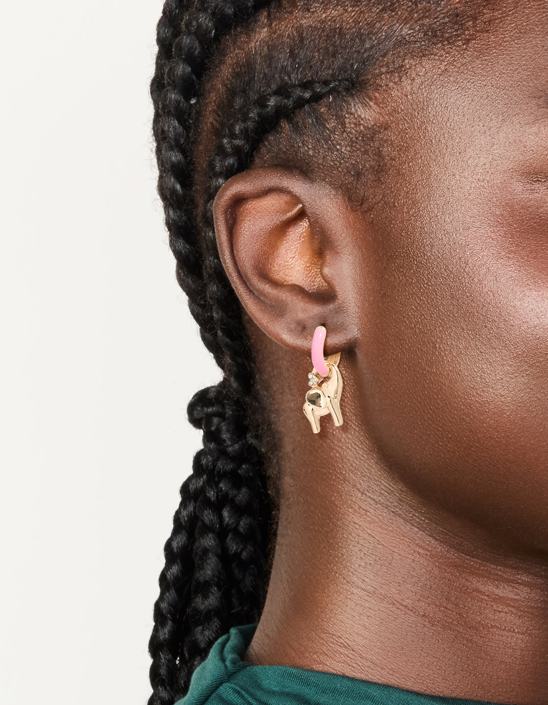 Gold Light Pink Enamel Elephant Huggie Earrings