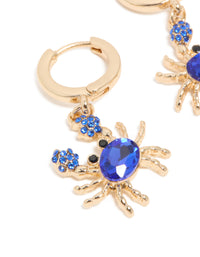 Gold Dark Blue Diamante Crab Huggie Earrings - link has visual effect only