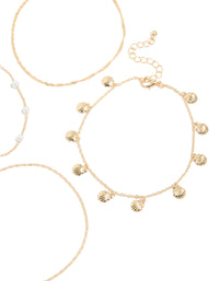 Gold Shell & Pearl Anklets 4-Pack - link has visual effect only