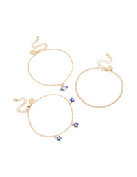Gold Evil Eye Tennis & Chain Anklets 3-Pack - link has visual effect only
