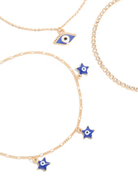 Gold Evil Eye Tennis & Chain Anklets 3-Pack - link has visual effect only