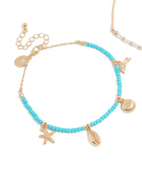 White & Blue Beaded Sea Life Charm Anklets 2-Pack - link has visual effect only