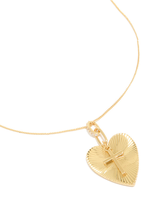 Gold Plated Cubic Zirconia Heart Cross Necklace