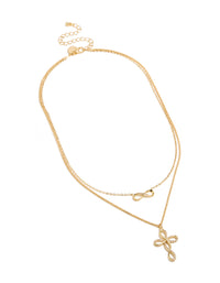 Gold Plated Cubic Zirconia Infinity & Cross Layered Necklace - link has visual effect only