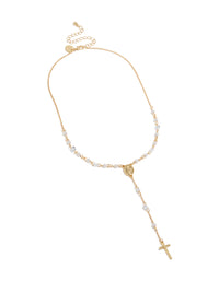 Gold Plated Cubic Zirconia & Pearl Rosary Necklace - link has visual effect only