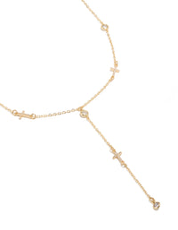 Gold Plated Cubic Zirconia Bezel Set Cross Rosary Necklace - link has visual effect only