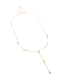 Gold Plated Cubic Zirconia Bezel Set Cross Rosary Necklace - link has visual effect only