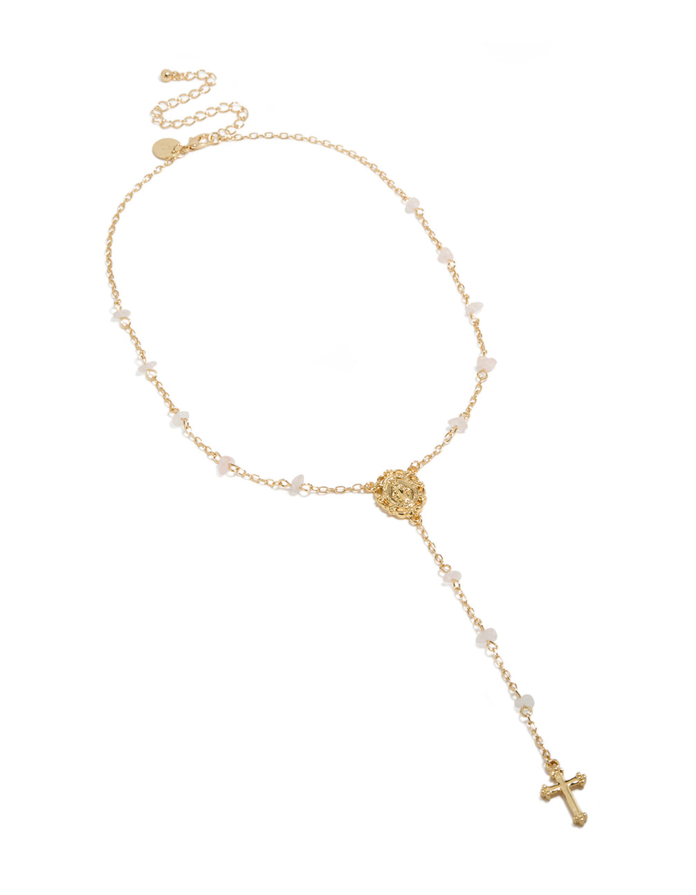 Gold Plated Dainty Semi Precious Stone  Chip Rosary Necklace