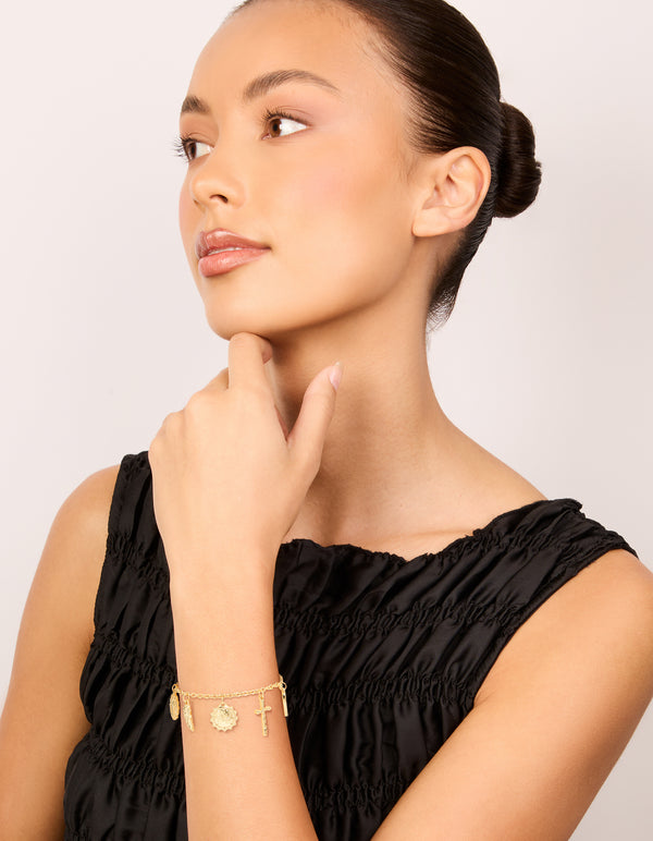 Gold Plated Angel & Cross Charms Bracelet