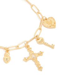 Gold Plated Cross & Heart Charms Bracelet - link has visual effect only