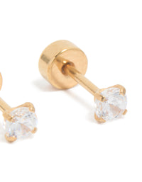 Kids Gold Plated Surgical Steel Cubic Zirconia Classic Flat Back Studs - link has visual effect only