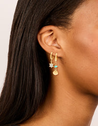 Waterproof Gold Plated Stainless Steel Semi Precious Stone Sea Earrings 2-Pack - link has visual effect only